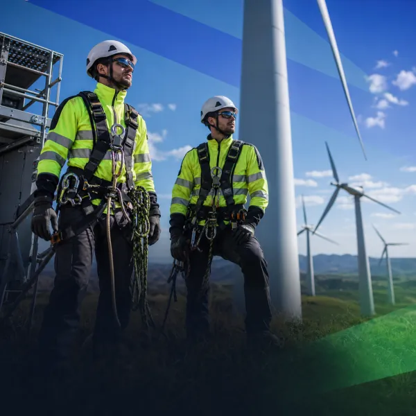 Solwinda case study visual: renewable energy technicians with +164% organic clicks