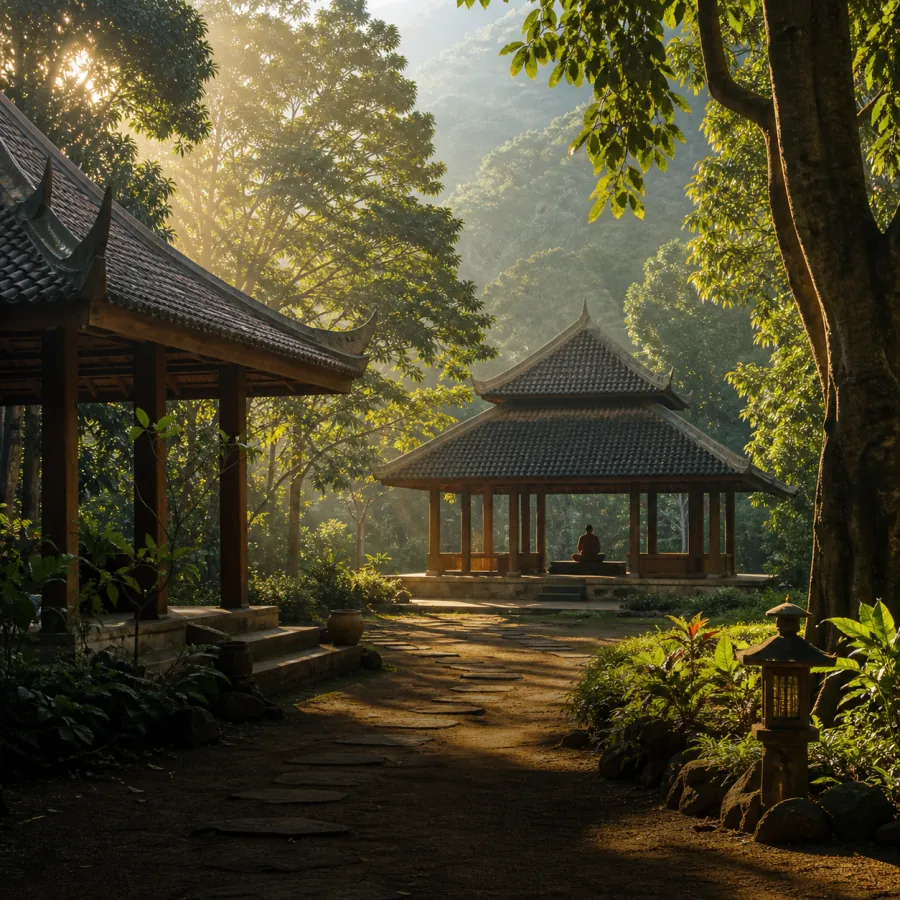 Wat Pa Tam Wua case study visual: peaceful Thai forest monastery with 52,000 organic visits per year