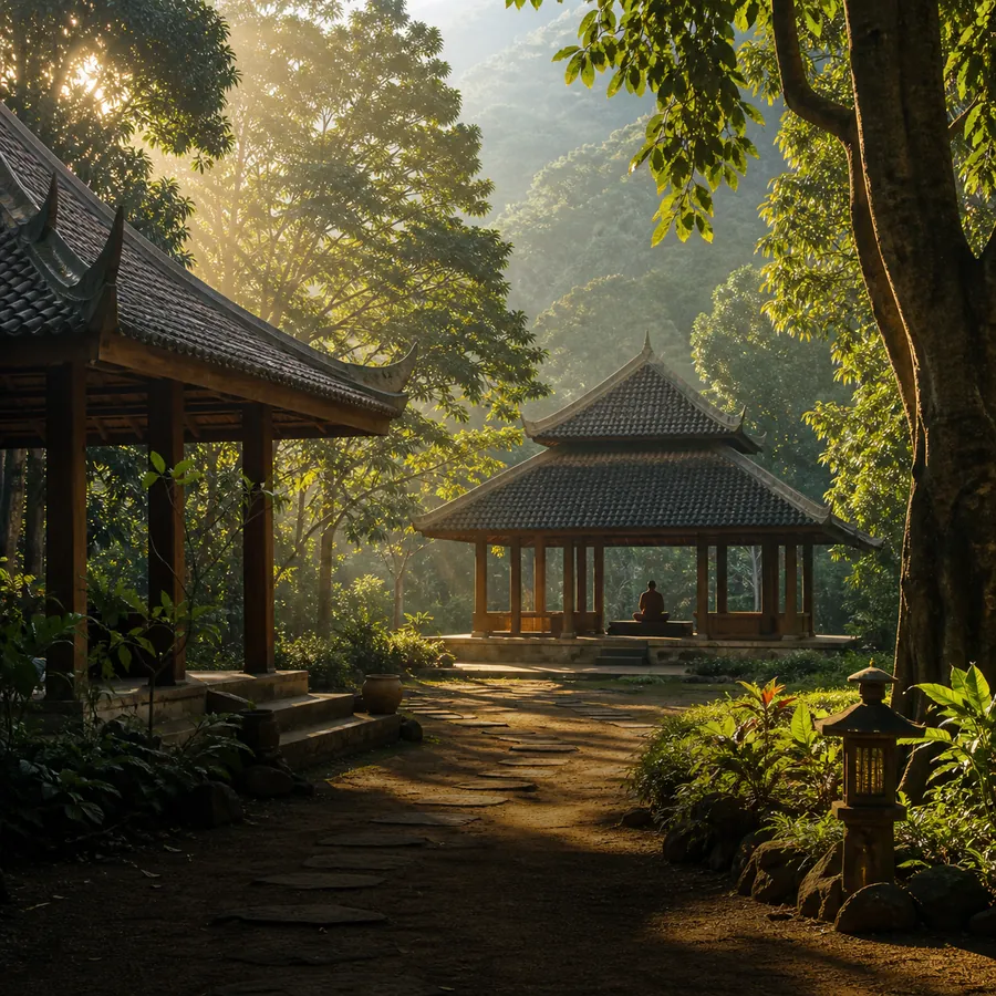 Wat Pa Tam Wua case study visual: peaceful Thai forest monastery with 52,000 organic visits per year