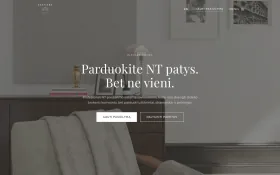 Elevare Homes homepage with a calm interior photo and the headline Parduokite NT patys. Bet ne vieni. (sell your property yourself, but not alone)