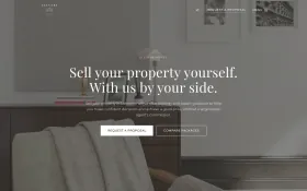 Elevare Homes homepage in English with a calm interior photo and the headline Sell your property yourself. With us by your side.