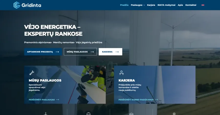 „Gridinta“ projekto iliustracija: pramoninė vėjo jėgainių priežiūra