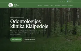 Miško Klinika homepage with a forest photo and the heading Odontologijos klinika Klaipėdoje (dental clinic in Klaipėda)