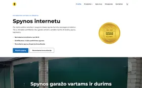 Spynelė online store homepage with the heading Spynos internetu (locks online), product and consultation buttons and an award badge
