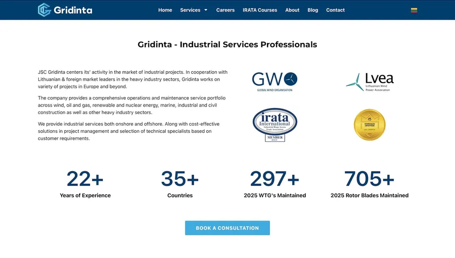 Gridinta website - Services overview