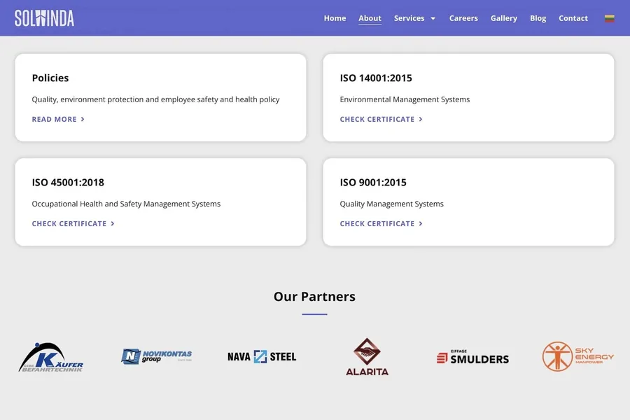 Solwinda website - Homepage