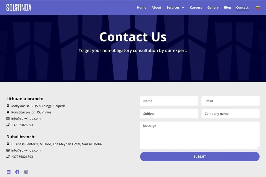 Solwinda website - Company overview