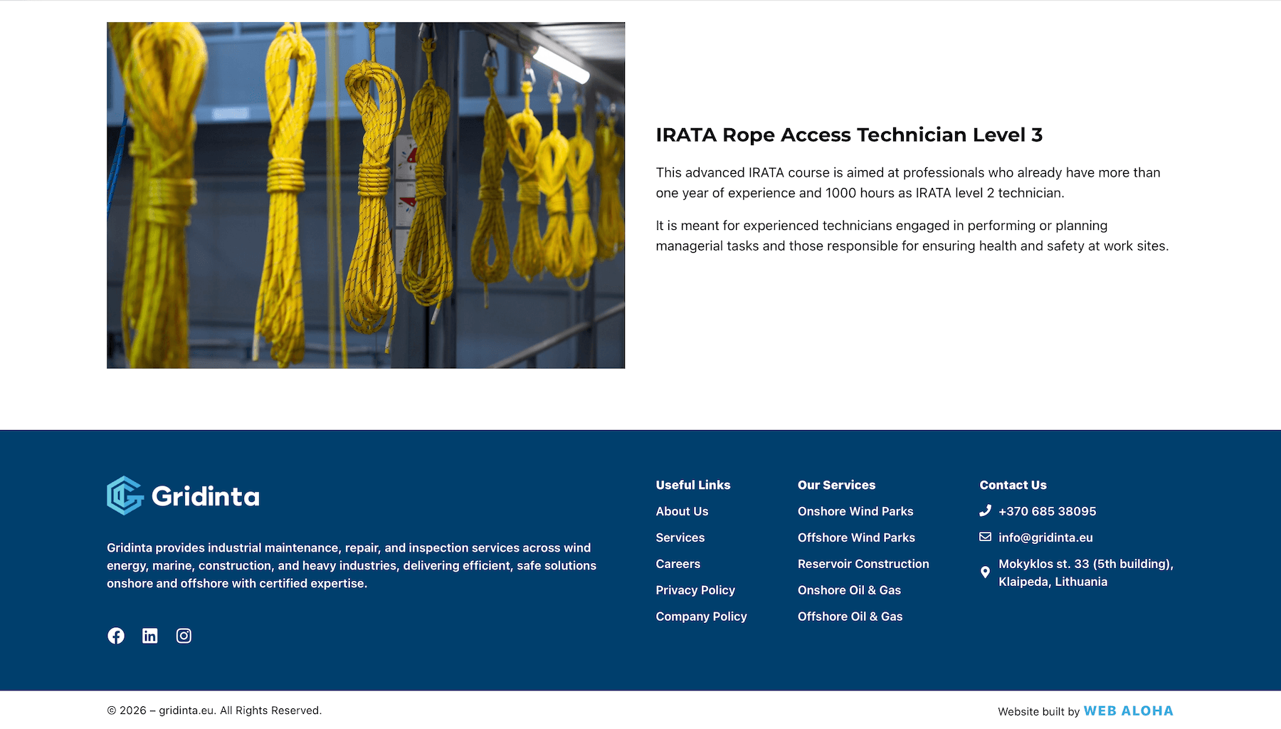 Gridinta website - Footer and contact