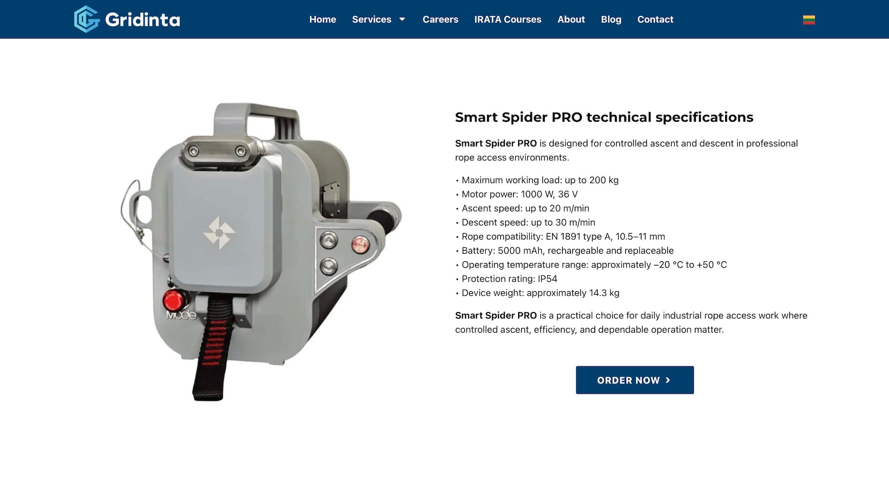 Gridinta website - Company page